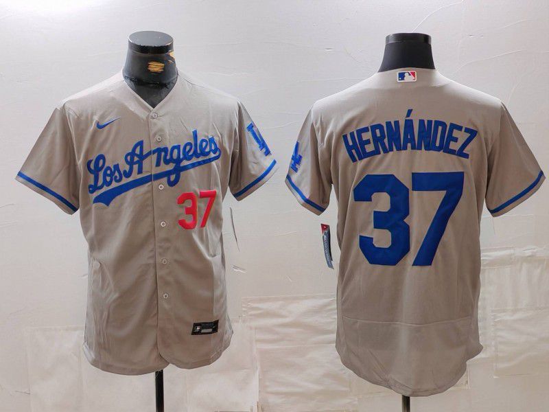 Men Los Angeles Dodgers 37 Hernandez Grey Nike Elite 2024 MLB Jersey style 7269